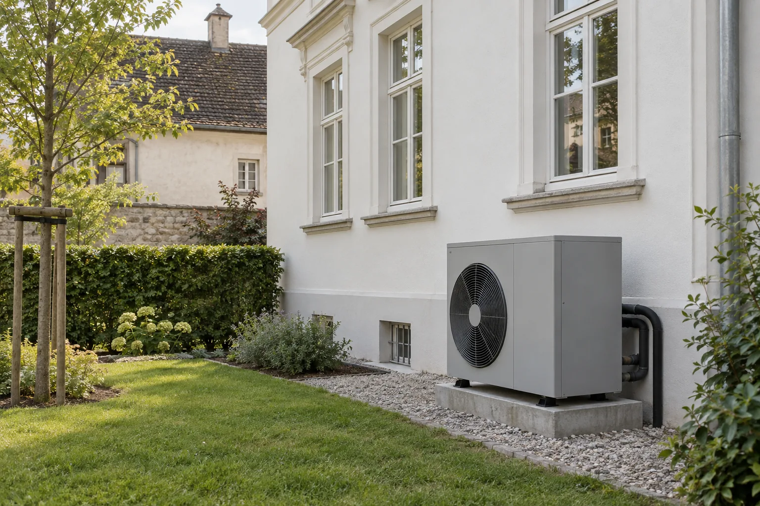 Wärmepumpe an einem sanierten Altbau